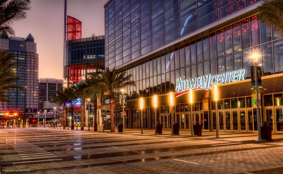 Amway/Kia Center exterior at dusk