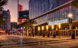 Amway/Kia Center at night after the rain